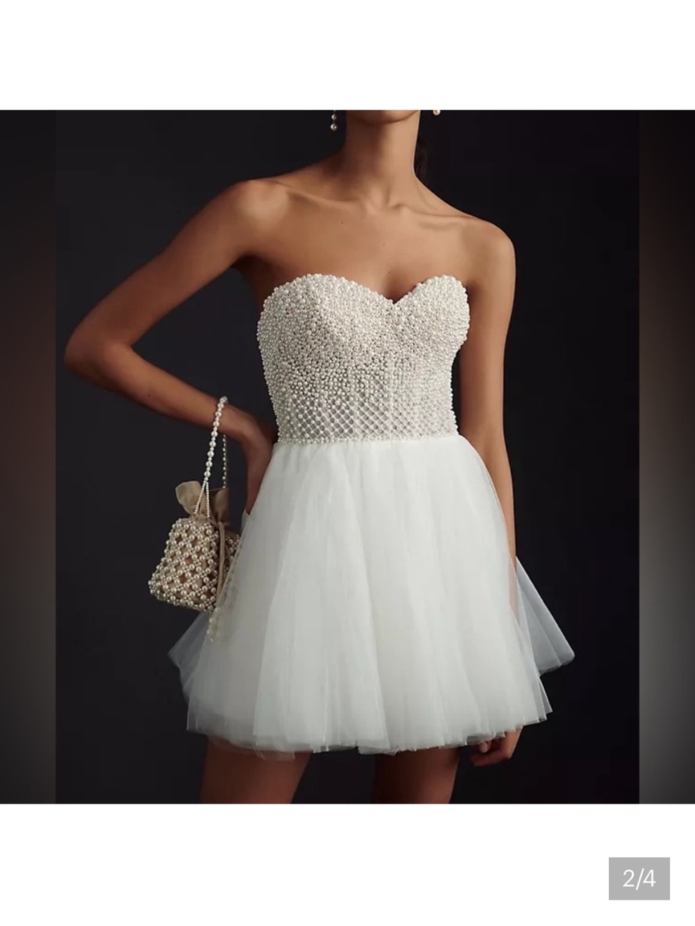 Wtoo by Watters Maeve White Pearl-Embellished Mini Dress NWT
